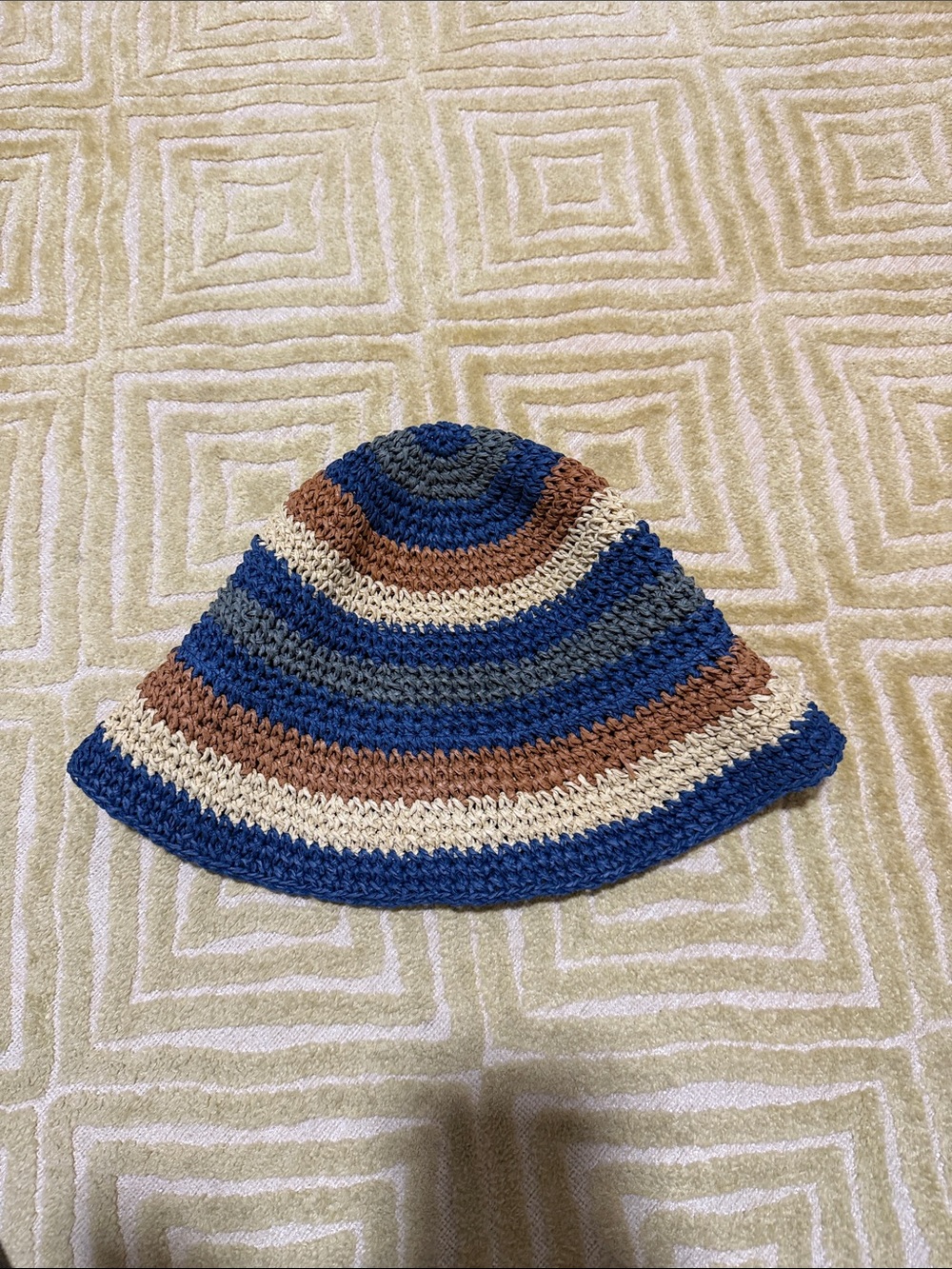 H&M Striped Crochet Bucket Hat - Blue, Brown & Cream